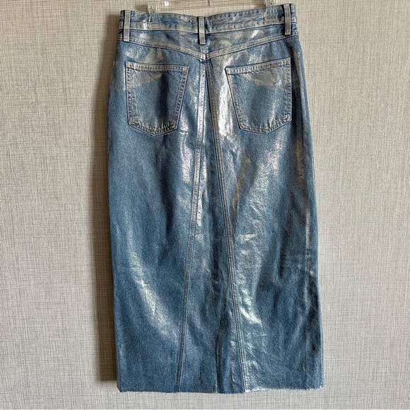 New Zara Silver Metallic Denim Asymmetric Midi Skirt 6045/017 Small Medium - Picture 10 of 10